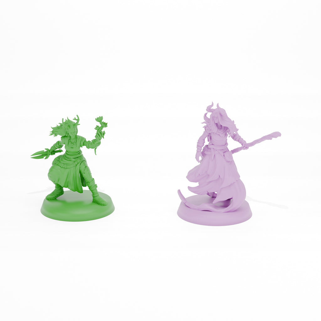 The Druid and The Witch hero miniatures from the DOOMTILE expansion