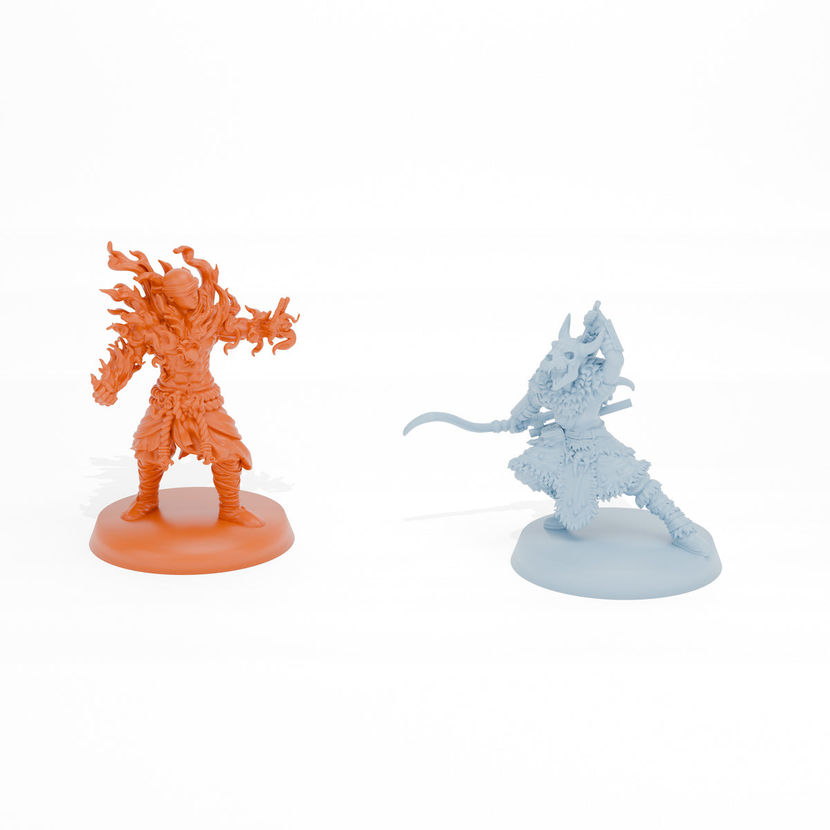 The Monk and The Huntress hero miniatures from the DOOMTILE expansion