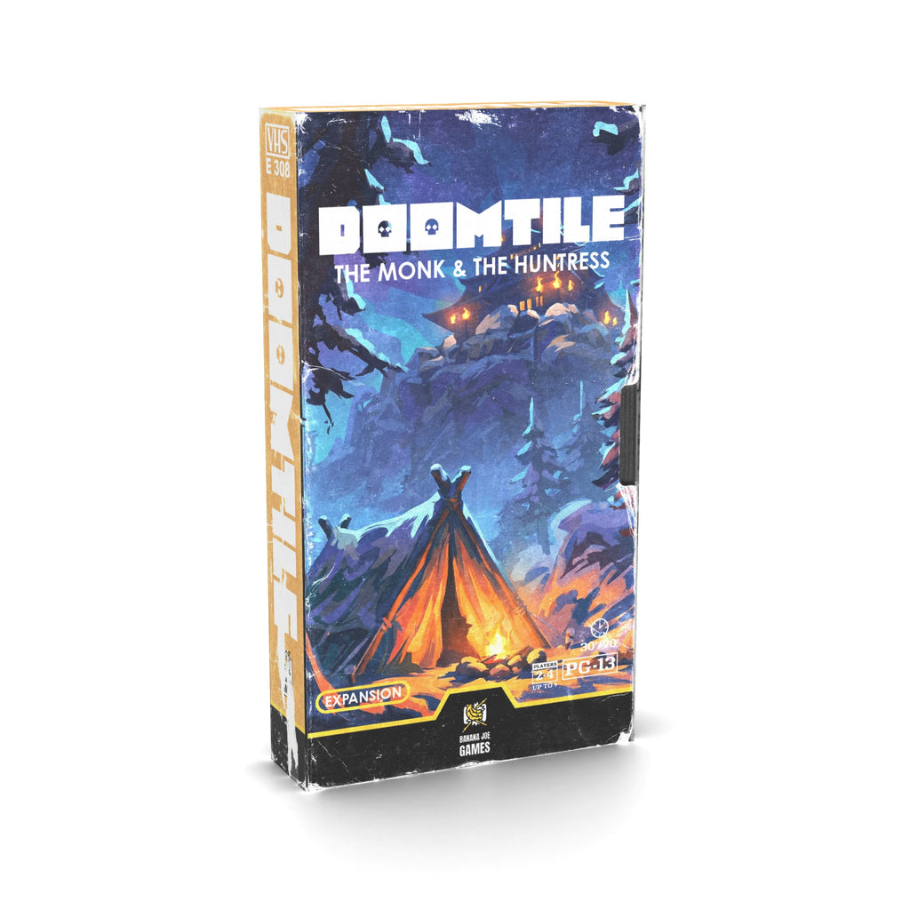 DOOMTILE: The Monk & The Huntress expansion, VHS box by Banana Joe Games
